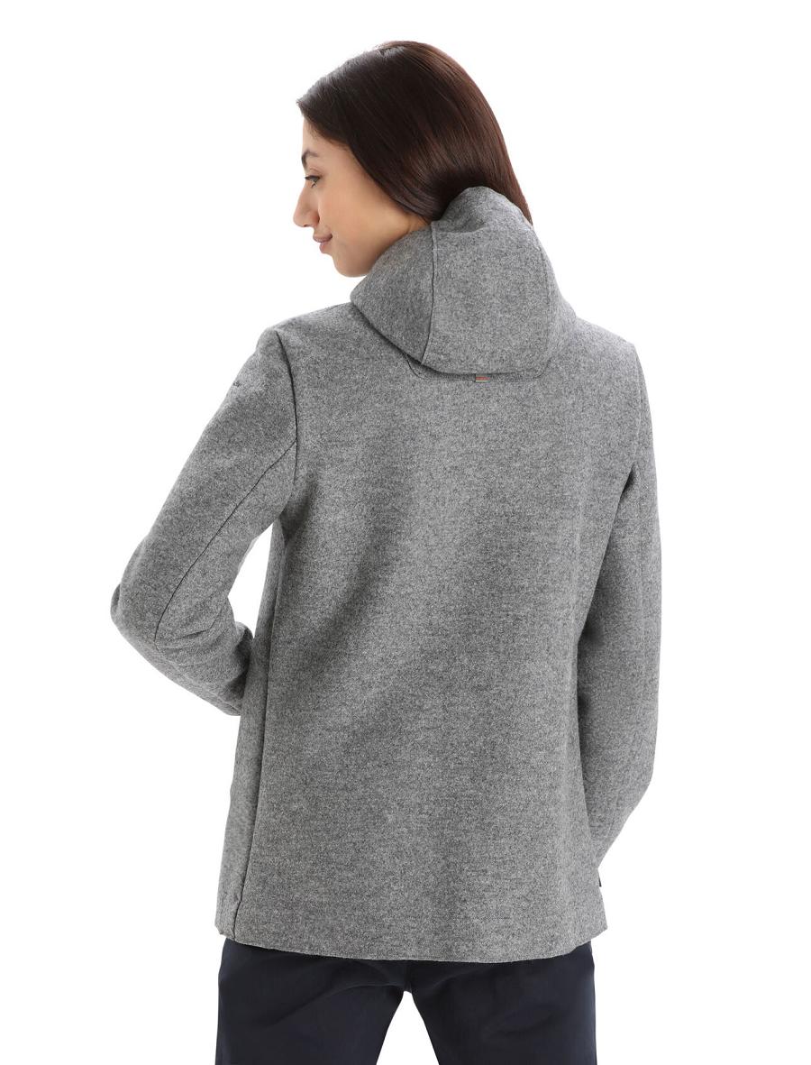 Women's Icebreaker Felted Merino Hooded Jackets Gritstone Heather | CA 1296ZUTG